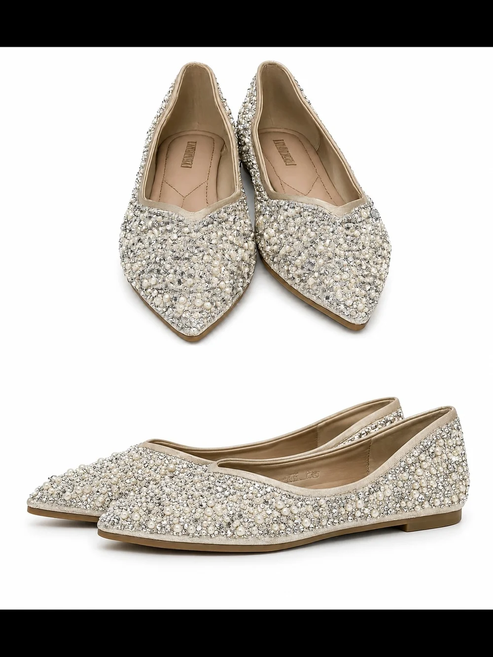 Beaded Pointed-Toe Flats in Ivory